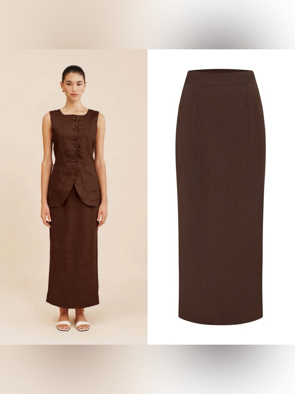 NWT POSSE Emma Linen Pencil skirt in chocolate brown